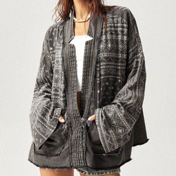 Multicolor Casual Women's Pattern Print Patchwork Jacket - Picture 5 of 8